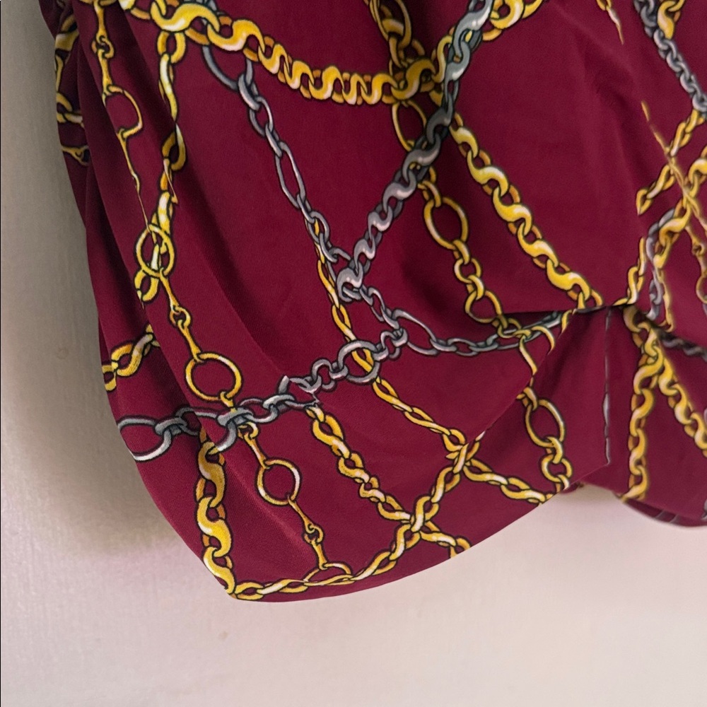 INC International Concepts Burgundy Chain-Print Top with Gold and Gray Links - Picture 5 of 6